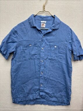 C&C California‎ Blue Short Sleeve 100%Linen Button-Down Shirt